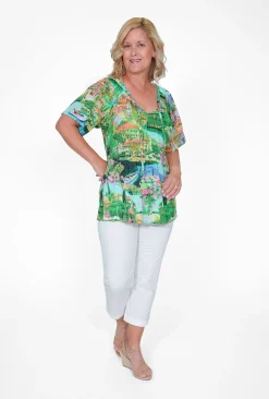 Orientique Abigail Organic Cotton Boho Blouse in Green Holiday- Organic Cotton Clothing