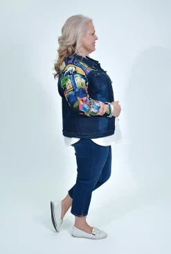 Orientique Addison Denim Jacket in Blue Abstract- Cotton Tops | Jackets
