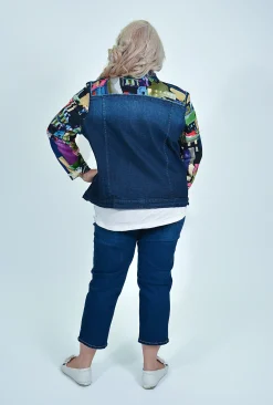 Orientique Addison Denim Jacket in Blue Abstract- Cotton Tops | Jackets