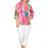 Orientique Adrianna Organic Cotton Button Blouse in Bright Pink- Cotton Tops | 3/4 Sleeve Tops