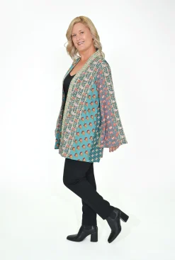 Escape Aiko Reversible Short Kimono in Teal Multi- Cardigans & Jumpers | Long Sleeved Tops
