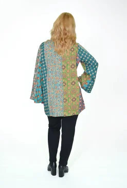 Escape Aiko Reversible Short Kimono in Teal Multi- Cardigans & Jumpers | Long Sleeved Tops