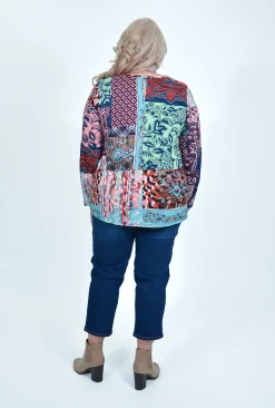 Orientique Aleah Long Sleeve Top in Burgundy Patchwork- Cotton Tops | Long Sleeved Tops