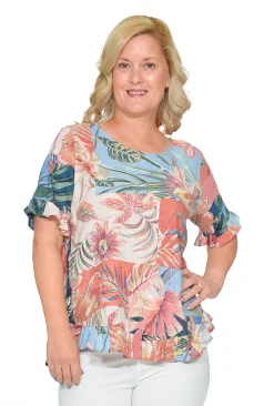 Orientique Angie Organic Cotton Flutter Sleeve Top in- Cotton Tops | Short Sleeve Tops