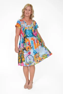 Orientique Anya Crinkle Cotton Tunic Dress in- Short Sleeved Dresses | Cotton Dresses