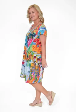 Orientique Anya Crinkle Cotton Tunic Dress in- Short Sleeved Dresses | Cotton Dresses