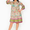 Escape Ava Rayon 3/4 Frill Sleeve Boho Dress in- Knee Length Dresses | Sleeved Dress