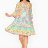 Escape Ava Rayon 3/4 Frill Sleeve Boho Dress in- Above Knee Dresses | Sleeved Dress