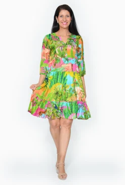 Escape Ava Rayon 3/4 Frill Sleeve Boho Dress in- Long Sleeved Dresses | Above Knee Dresses