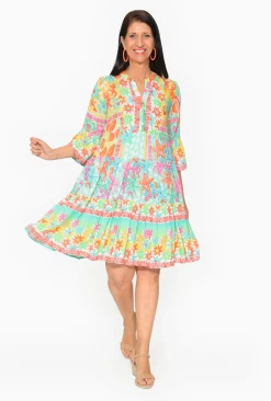 Escape Ava Rayon 3/4 Frill Sleeve Boho Dress in- Above Knee Dresses | Sleeved Dress