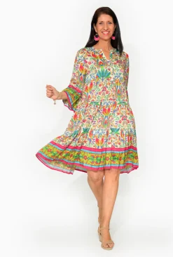 Escape Ava Rayon 3/4 Frill Sleeve Boho Dress in- Knee Length Dresses | Sleeved Dress