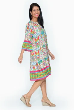 Escape Ava Rayon 3/4 Frill Sleeve Boho Dress in- Knee Length Dresses | Sleeved Dress