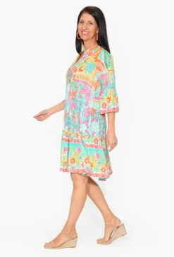 Escape Ava Rayon 3/4 Frill Sleeve Boho Dress in- Above Knee Dresses | Sleeved Dress