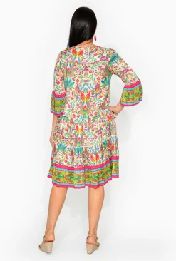 Escape Ava Rayon 3/4 Frill Sleeve Boho Dress in- Knee Length Dresses | Sleeved Dress