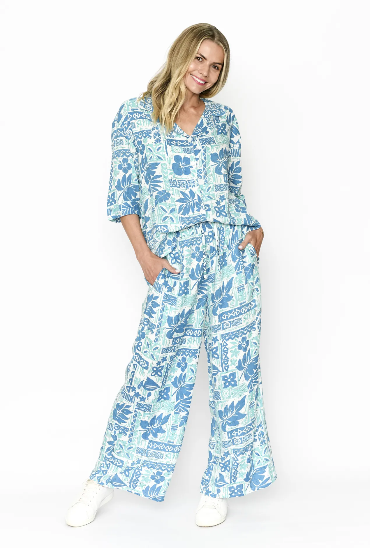 One Summer Avril Rayon Shirt & Pant Set in-Women Womens Pants