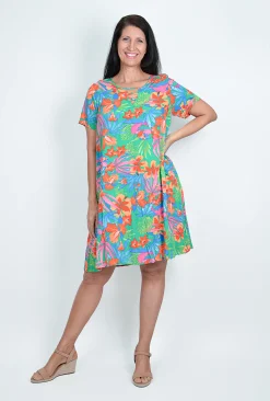 Willow Tree Barbara Cross Front Dress in Tropical Green- Above Knee Dresses | Knee Length Dresses