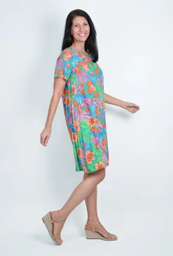 Willow Tree Barbara Cross Front Dress in Tropical Green- Above Knee Dresses | Knee Length Dresses