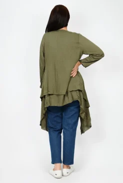 Willow Tree Bethany Layered Long Sleeve Cardigan in Khaki- Cardigans & Jumpers | Long Sleeved Tops