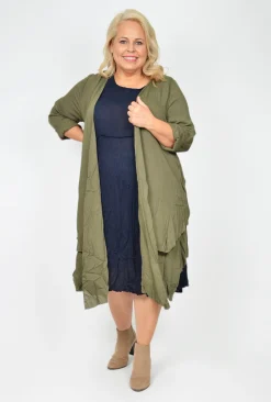Willow Tree Bethany Layered Long Sleeve Cardigan in Khaki- Cardigans & Jumpers | Long Sleeved Tops