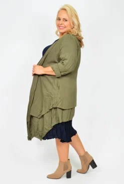 Willow Tree Bethany Layered Long Sleeve Cardigan in Khaki- Cardigans & Jumpers | Long Sleeved Tops