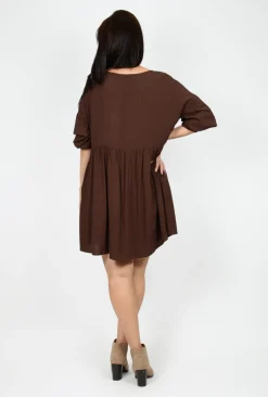 Sass Beverley Bubble Sleeve Dress in Chocolate Brown- Long Sleeved Dresses | Above Knee Dresses