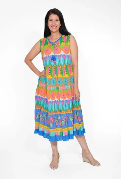 Orientique Brodie Organic Cotton Sleeveless Dress in Multicolour- Cotton Dresses | Sleeveless Dresses