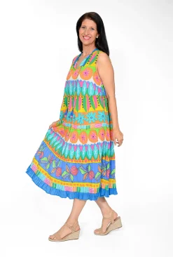 Orientique Brodie Organic Cotton Sleeveless Dress in Multicolour- Cotton Dresses | Sleeveless Dresses