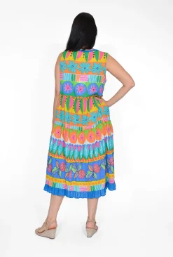 Orientique Brodie Organic Cotton Sleeveless Dress in Multicolour- Cotton Dresses | Sleeveless Dresses