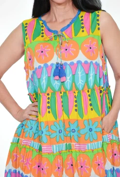 Orientique Brodie Organic Cotton Sleeveless Dress in Multicolour- Cotton Dresses | Sleeveless Dresses