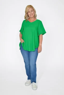 Willow Tree Brooklyn Frill Sleeve Button Back Top in- Short Sleeve Tops | Sleeved Dress