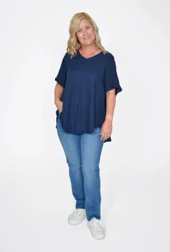 Willow Tree Brooklyn Frill Sleeve Button Back Top in- Short Sleeve Tops | Sleeved Dress