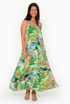 Orientique Buffy Rayon Sleeveless Maxi Dress in Green Holiday- Sleeveless Dresses