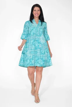 One Summer Carlie Cotton 3/4 Sleeve Tiered Dress in- Above Knee Dresses | Sleeved Dress