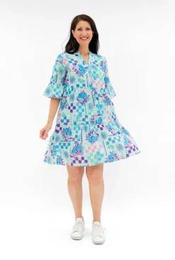 One Summer Carlie Cotton 3/4 Sleeve Tiered Dress in- Cotton Dresses | Above Knee Dresses