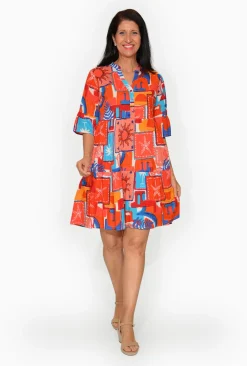 One Summer Carlie Cotton 3/4 Sleeve Tiered Dress in- Cotton Dresses | Above Knee Dresses