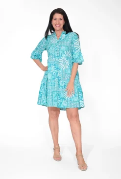One Summer Carlie Cotton 3/4 Sleeve Tiered Dress in- Above Knee Dresses | Sleeved Dress