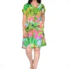 Escape Catalina Rayon Short Sleeve Shift Dress in Green Tropics- Short Sleeved Dresses | Above Knee Dresses