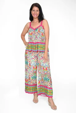 Escape Chantal Rayon Wide Leg Pant in Pink Paradise-Women Womens Pants