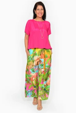 Escape Chantal Rayon Wide Leg Pant in Green Tropics-Women Womens Pants