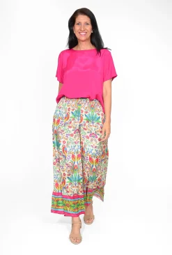 Escape Chantal Rayon Wide Leg Pant in Pink Paradise-Women Womens Pants