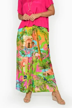 Escape Chantal Rayon Wide Leg Pant in Green Tropics-Women Womens Pants