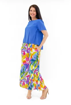 Escape Chantal Rayon Wide Leg Pant in Multicolour-Women Womens Pants