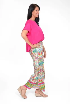 Escape Chantal Rayon Wide Leg Pant in Pink Paradise-Women Womens Pants