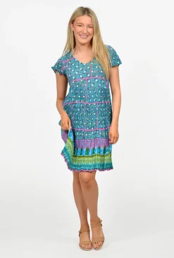 One Summer Chloe Crepe Rayon Swing Dress in- Above Knee Dresses | Short Sleeved Dresses