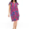 One Summer Chloe Crepe Rayon Swing Dress in Hot Pink Multi- Short Sleeved Dresses | Knee Length Dresses
