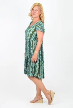 One Summer Chloe Crepe Swing Dress in- Knee Length Dresses | Short Sleeved Dresses