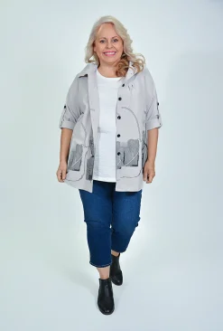 Indigo Designs Christine Lightweight Jacket in Grey- Jackets | Long Sleeved Tops
