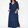 Cotton Village Cindy Elbow Sleeve Maxi Dress in Navy- Maxi Dresses | Long Dresses