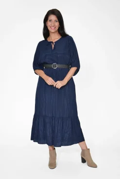 Cotton Village Cindy Elbow Sleeve Maxi Dress in Navy- Maxi Dresses | Long Dresses