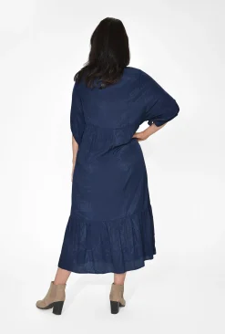 Cotton Village Cindy Elbow Sleeve Maxi Dress in Navy- Maxi Dresses | Long Dresses